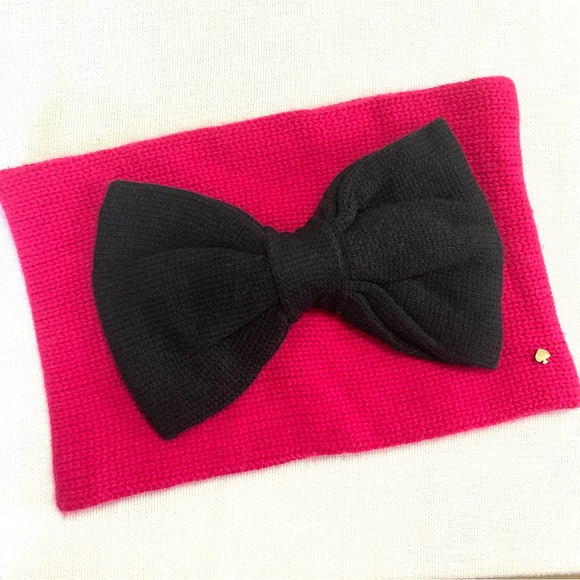 Kate Spade Gathered Bow Neckwarmer Wool Blend Sweetheart Pink Black Scarf - Picture 2 of 12